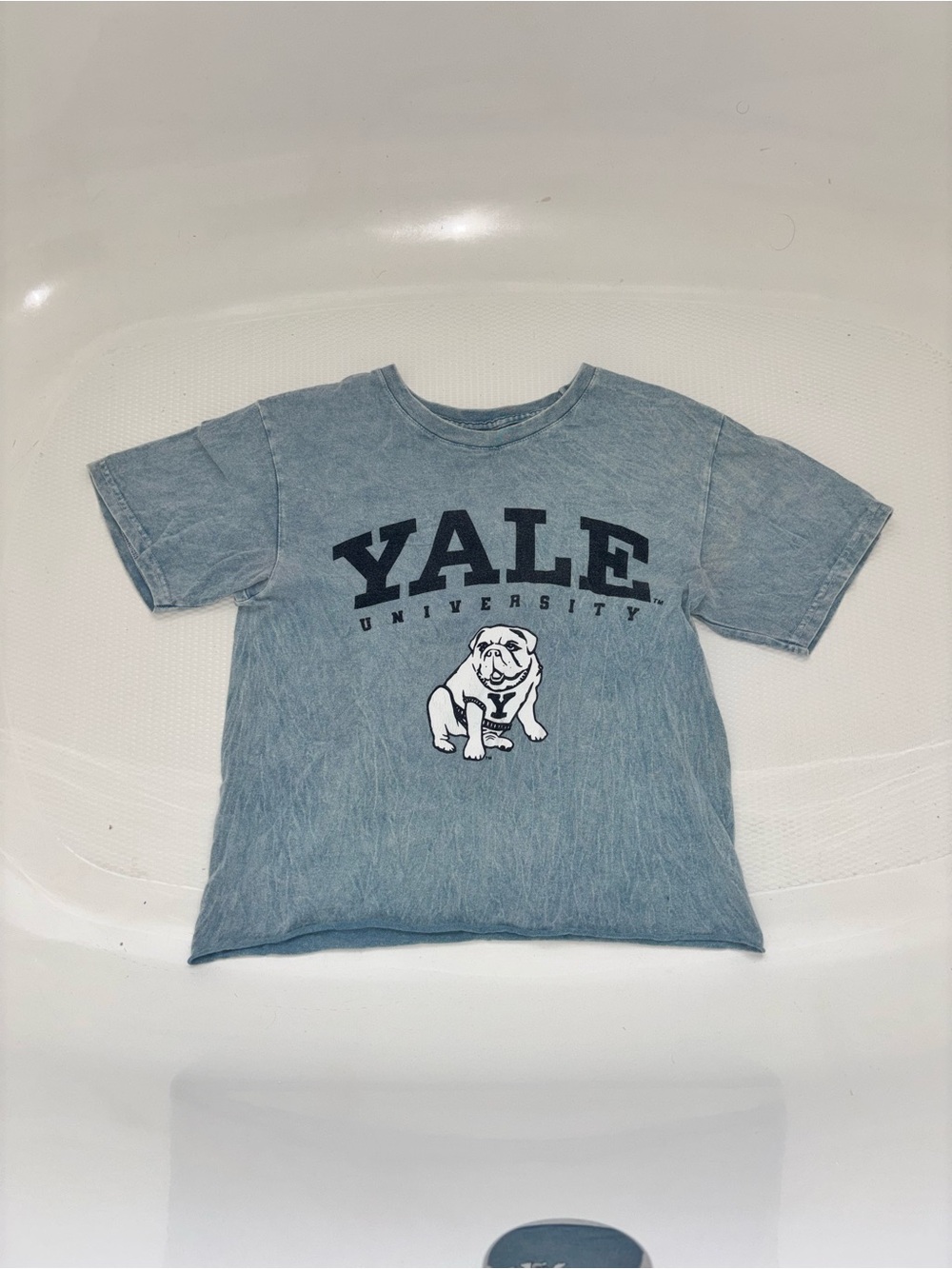 adidas Light Blue Yale Bulldog Short Sleeve Tee - Navy Print